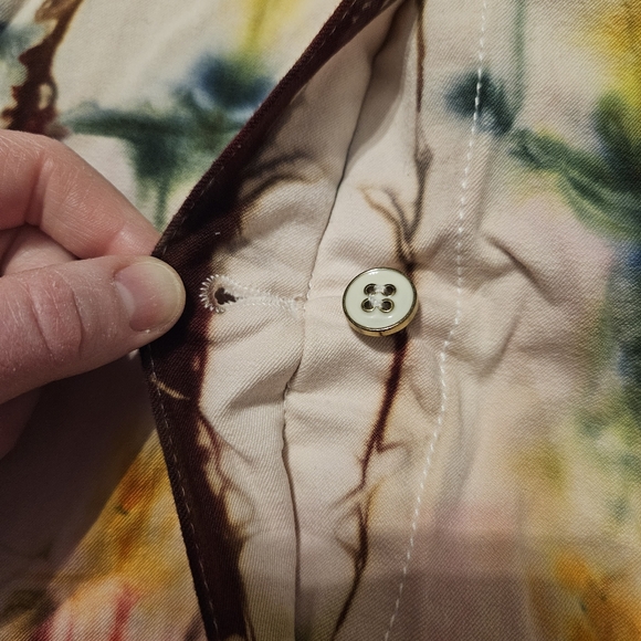 J. McLaughlin Hand tie dyed A-line skirt size 12 green, orange and red - Picture 2 of 7